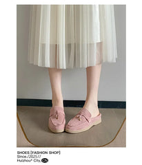 New 2025 Soft Bottom Tassel Lock Buckle High Top Loafers Women's round Toe Mid Heel Comfortable Leather Shoes Leisure Style