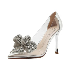 2024 Spring and Autumn New Transparent High Heels Women's Stiletto Heels Pointed Toe Bow Fashion Sexy Single Shoes for Women