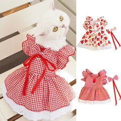 Summer Floral Plaid Dog Dress – Cute Princess Outfit for Small Dogs & Cats