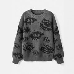 Y2K Grunge Eye Print Long Sleeve Sweater – Women’s Streetwear Top  Product Description (Bullet Points):