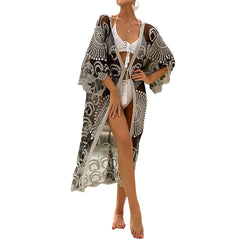 Summer Printed Midi Beach Dress – Women’s 3/4 Sleeve Tie-Up Swimsuit Cover-Up