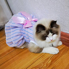 Striped Princess Cat Dress 🎀 Cute Summer Outfit for Cats, Kittens & Small Pets