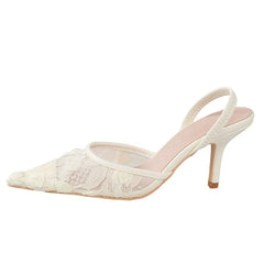 Sharp Point Single Shoes Embroidered Lace High Heels Black Shiny Summer Elegance Sandals Fashionable Versatile Rubber Sole