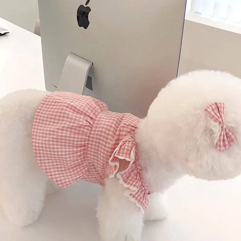 Pink Plaid Lace Pet Dress – Soft Spring/Summer Outfit for Dogs & Cats