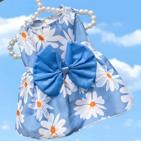 Summer Flower Dog Dress 🌸 Cooling Bowknot Outfit for Small Dogs & Cats