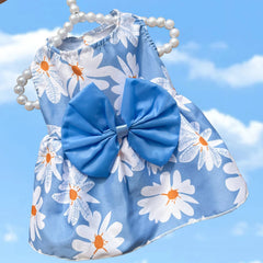 Summer Flower Dog Dress 🌸 Cooling Bowknot Outfit for Small Dogs & Cats