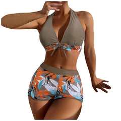 High-Waist Plant Print Bikini Set – Women’s Two-Piece Swimsuit
