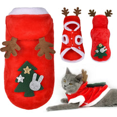 Christmas Pet Clothes – Flannel Elk & Tree Outfit for Dogs & Cats Winter Warm Wear