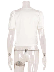 Women’s Lace Patchwork Top – V-Neck Short Sleeve Tee