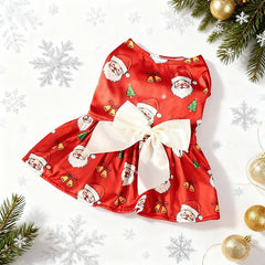 Christmas Dog Dress with Bow, Festive Printed Pet Skirt, Lightweight Holiday Outfit, Sizes M–6XL for Small to Large Dogs