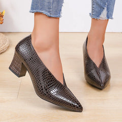 Vintage black Soft Leather Shallow Pointed Toe Thick Heel Women's Flats 2024 New Spring Summer High Heel Versatile High Shoes