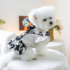 Black & White Bow Princess Dress 🎀 Warm Winter Outfit for Small Dogs