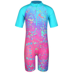 Cyan Flower Girls Swimsuit – Kids UV-Protection One-Piece Swimwear 2025