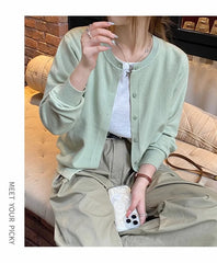 Women’s Slim O-Neck Cardigan Sweater – Casual Korean Knitwear