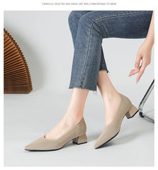 Women's large high-heeled shoes Multicolor pointy knit breathable comfortable anti-skid rubber sole work shoes 2023 new autumn