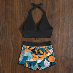 High-Waist Plant Print Bikini Set – Women’s Two-Piece Swimsuit