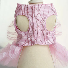 Luxury Lace Rose Dog Dress – White & Pink Wedding Outfit for Small Pets