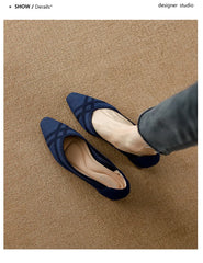 Women's high heels knitted breathable square heel beautiful princess non slip rubber sole comfortable shoes 2024 new model