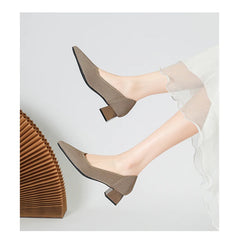 Women's large high-heeled shoes Multicolor pointy knit breathable comfortable anti-skid rubber sole work shoes 2023 new autumn