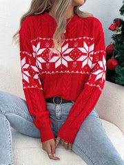 Snowflake Knit Christmas Sweater – Women’s Contrast Pullover 2025