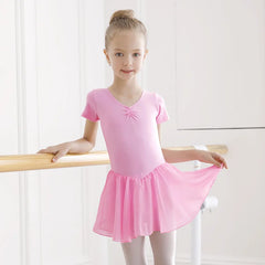 Girls Ballet Leotard Dress – Long/Short Sleeve Chiffon Skirt Dancewear