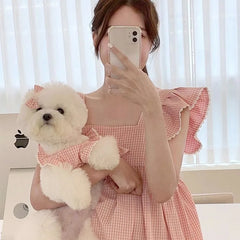 Pink Plaid Lace Pet Dress – Soft Spring/Summer Outfit for Dogs & Cats