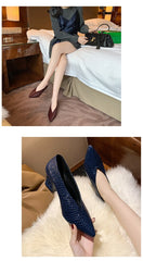 Vintage black Soft Leather Shallow Pointed Toe Thick Heel Women's Flats 2024 New Spring Summer High Heel Versatile High Shoes