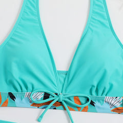 High-Waist Plant Print Bikini Set – Women’s Two-Piece Swimsuit