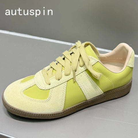 AUTUSPIN 17 Colors Women Training Sport Shoes Summer Autumn Fashion Sewing Ladies Lace-up Sneakers Contrast Casual Flats Female