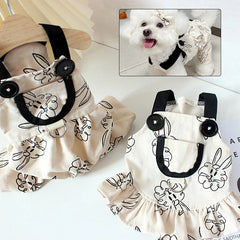 Rabbit Print Dog Dress 🐰 Cute Sling Jumpsuit Outfit for Pets