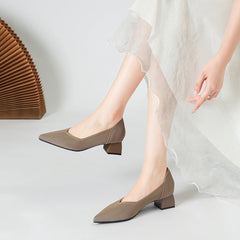 Women's large high-heeled shoes Multicolor pointy knit breathable comfortable anti-skid rubber sole work shoes 2023 new autumn