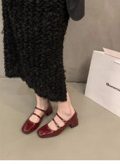 Retro Mary Jane Shoes – Glossy Medium Heel Comfort Ballet Pumps