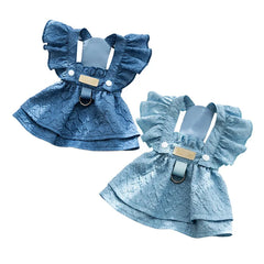 Denim Dog Dress – Summer Blue Outfit with Leash Ring for Small Dogs & Cats