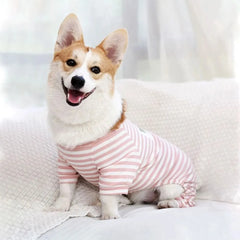Cotton Dog Pajamas – Classic Stripe Jumpsuit for Small Dogs & Cats Winter Outfit