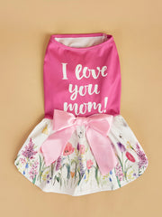 Floral Pink Dog Dress 🌸 Bowknot Sleeveless Outfit for Small Dogs & Cats