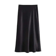 Women’s Satin High Waist Midi Skirt — Black & White