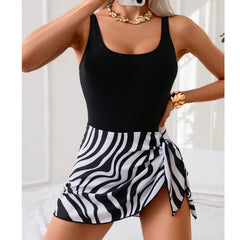 Spliced Print Lace-Up One-Piece Swimsuit – Women’s Sexy Beach Dress