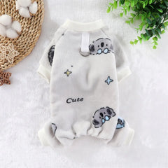 Soft Flannel Dog Pajamas – Cartoon Animal Print Winter Jumpsuit for Dogs