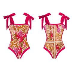 Retro Strappy High-Waist Swimsuit – Women’s V-Neck Printed Bikini 2025