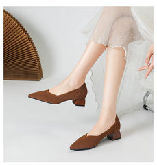 Women's large high-heeled shoes Multicolor pointy knit breathable comfortable anti-skid rubber sole work shoes 2023 new autumn