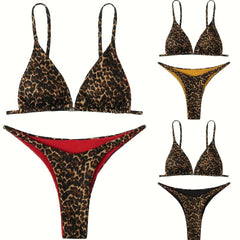 Micro Leopard Print Bikini – Women’s High-Cut Push-Up Bandage Swimsuit