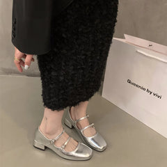 Retro Mary Jane Shoes – Glossy Medium Heel Comfort Ballet Pumps