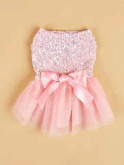 Sequin Princess Pet Dress 🎀 Tulle Bowknot Outfit for Dogs & Cats
