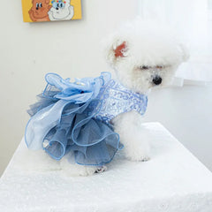 Blue Galaxy Pet Dress 🌌 Fluffy Gauze Wedding Outfit for Dogs & Cats