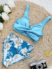 Floral V-Neck Cut-Out Bikini Set – Women’s High-Waist Two-Piece Swimsuit 2025