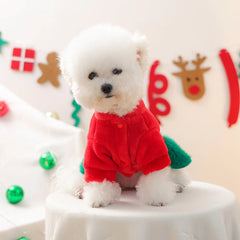 Christmas Tree Bear Pet Dress – Warm Red Winter Outfit for Small Dogs & Cats