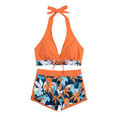 High-Waist Plant Print Bikini Set – Women’s Two-Piece Swimsuit