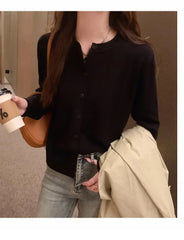 Women’s Slim O-Neck Cardigan Sweater – Casual Korean Knitwear