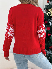Snowflake Knit Christmas Sweater – Women’s Contrast Pullover 2025