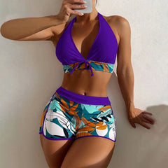 High-Waist Plant Print Bikini Set – Women’s Two-Piece Swimsuit